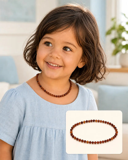Diş Çıkarma, Huzur & Doğal Korunma | Konyak Rengi Saf Baltık Kehribarı Bebek & Çocuk Kolyesi