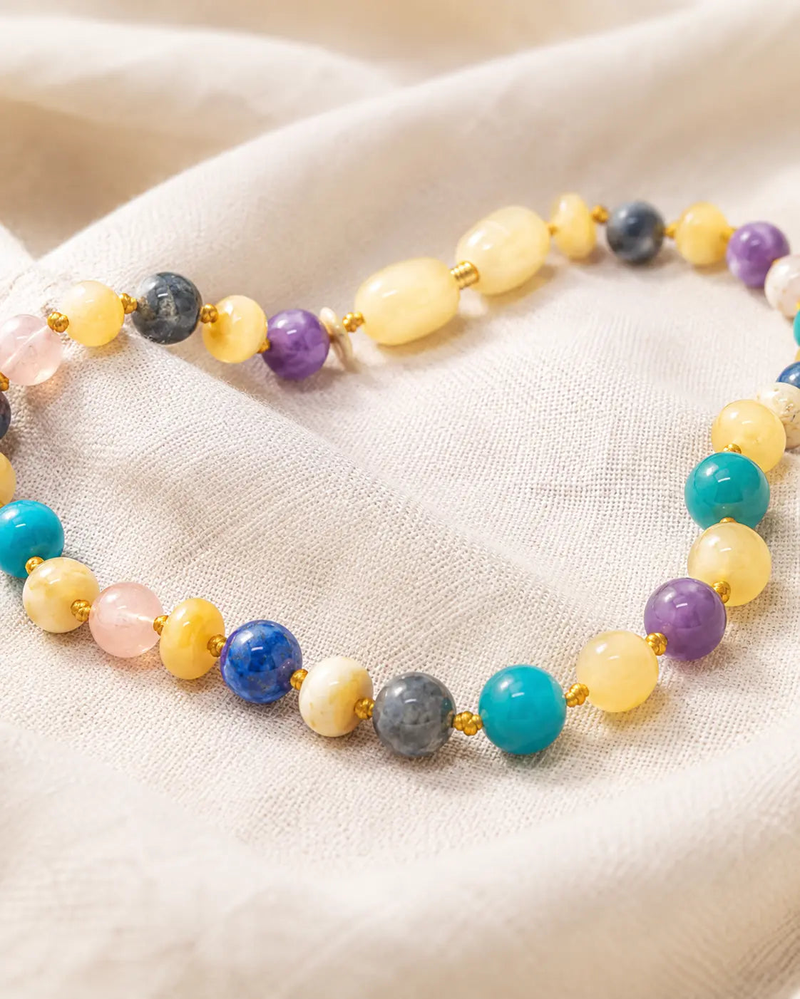 Sakinlik, Odak, Kendini İfade & Özgüven | Süt Kehribarı, Turkuaz, Lapis Lazuli, Pembe Kuvars & Ametist Bebek & Çocuk Kolyesi